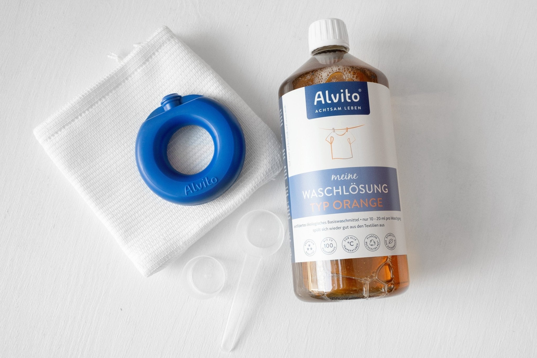 WaschSystem Startset Orange oder Neutral mit WaschRing, WaschLösung 1,0 Liter Typ Orange und Zubehör - Fitmacher aus der Natur
