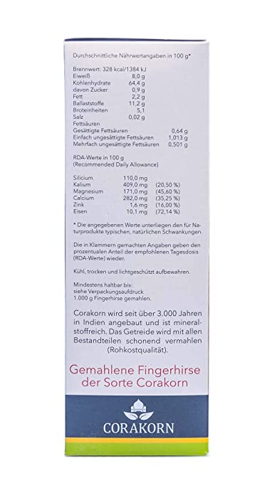 Bio Corakornmehl "Fingerhirse" 1000g - Fitmacher aus der Natur