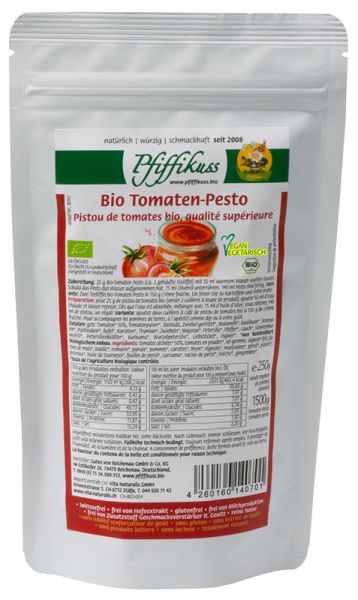 Bio Tomaten-Pesto „Pfiffikuss“ - Bio Tomaten - Pesto „Pfiffikuss“ - Fitmacher aus der Natur