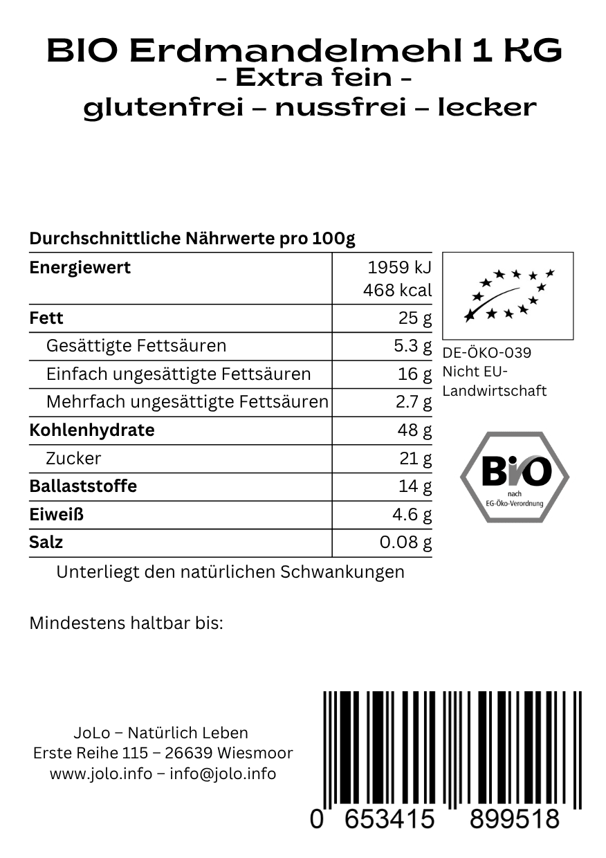 JoLo - Bio Erdmandelmehl - Extra fein - Fitmacher aus der Natur