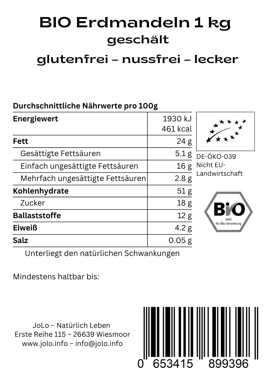 JoLo - Bio Erdmandeln - Tigernüsse geschält - Peeled - Fitmacher aus der Natur