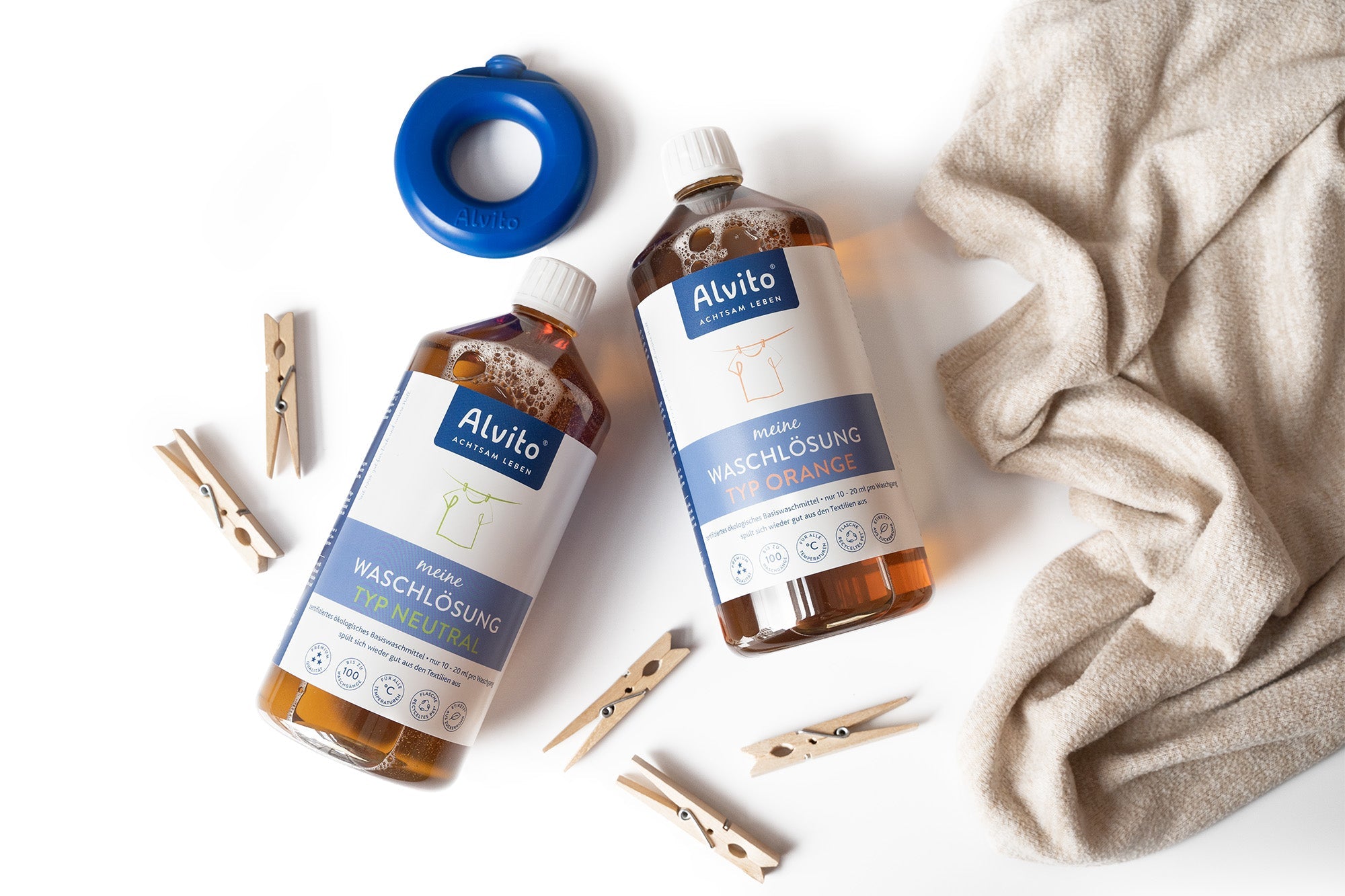 WaschSystem Startset Orange oder Neutral mit WaschRing, WaschLösung 1,0 Liter Typ Orange und Zubehör -Fitmacher aus der Natur