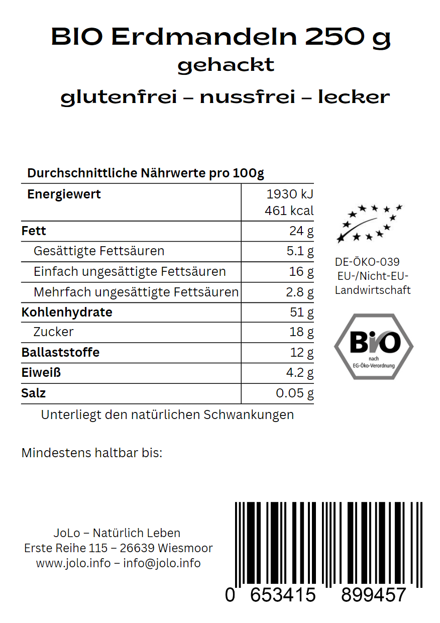 JoLo - Bio Erdmandeln - gehackt - gewürfelt