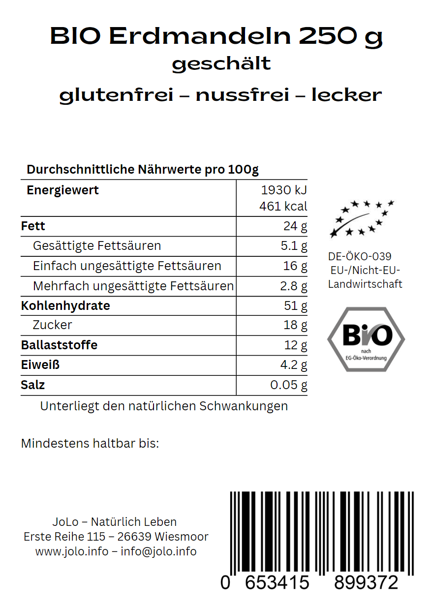 JoLo - Bio Erdmandeln - Tigernüsse geschält - Peeled